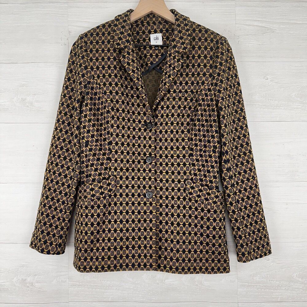 CAbi Standout Medallion Blazer Jacket Medium 3372 Mustard Navy Kensington‎ Mod
